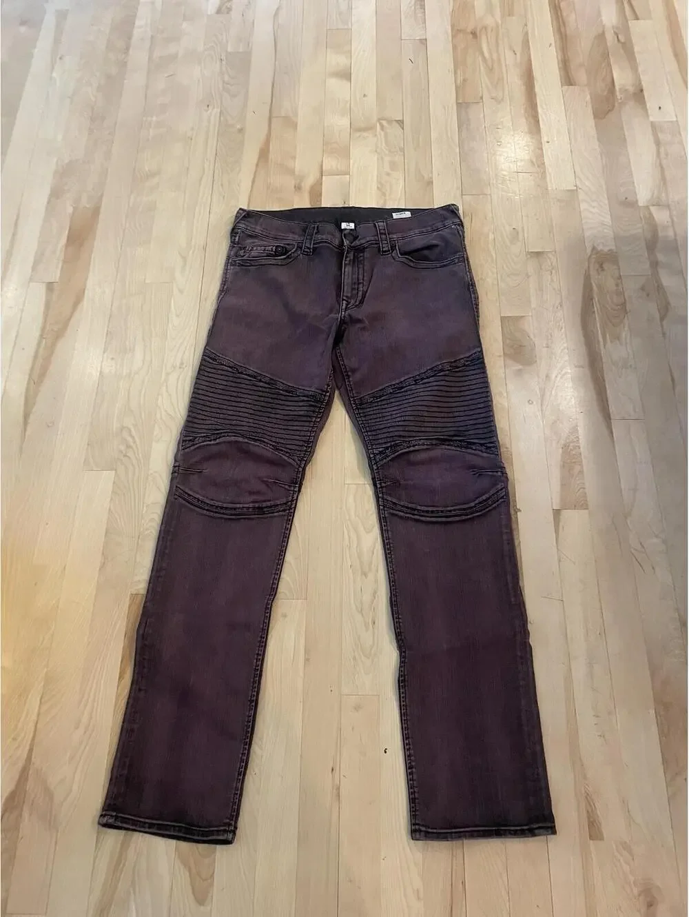 True Religion World Tour Moto Jeans Purple Black Contrast Stitching Waist 34